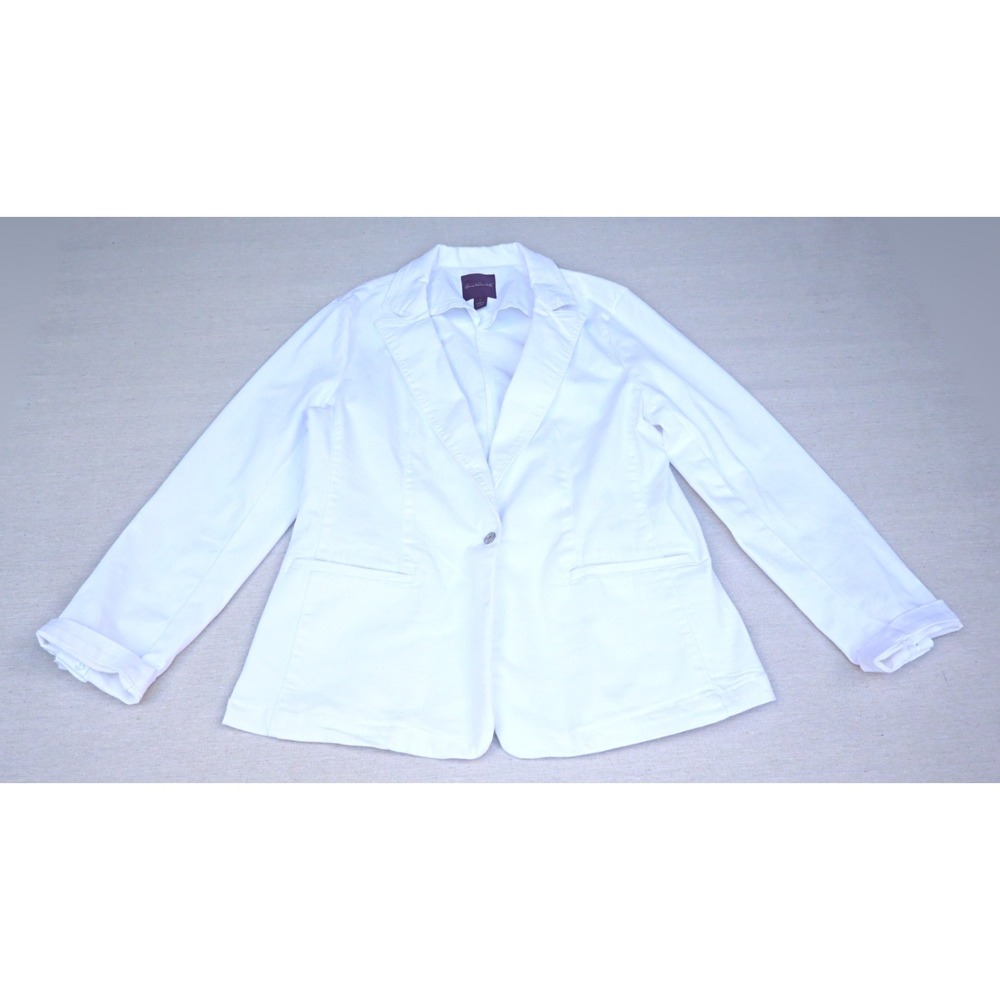 Gloria Vanderbilt Womens L White One Button Jacket Notched Lapel Princess Seams